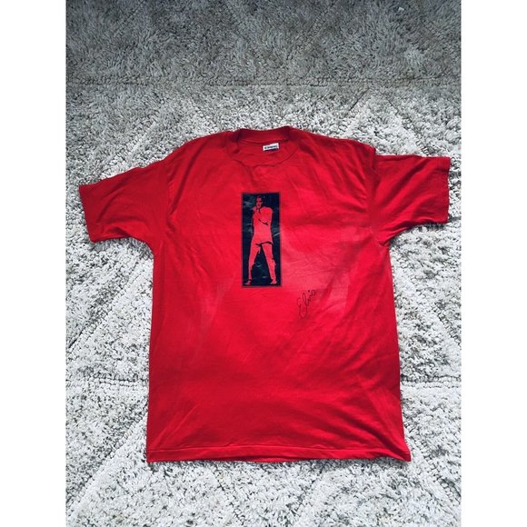 Vintage Single Stitched Elvis Presley T-Shirt Mens Hanes Size XL Red Signed - Picture 1 of 10